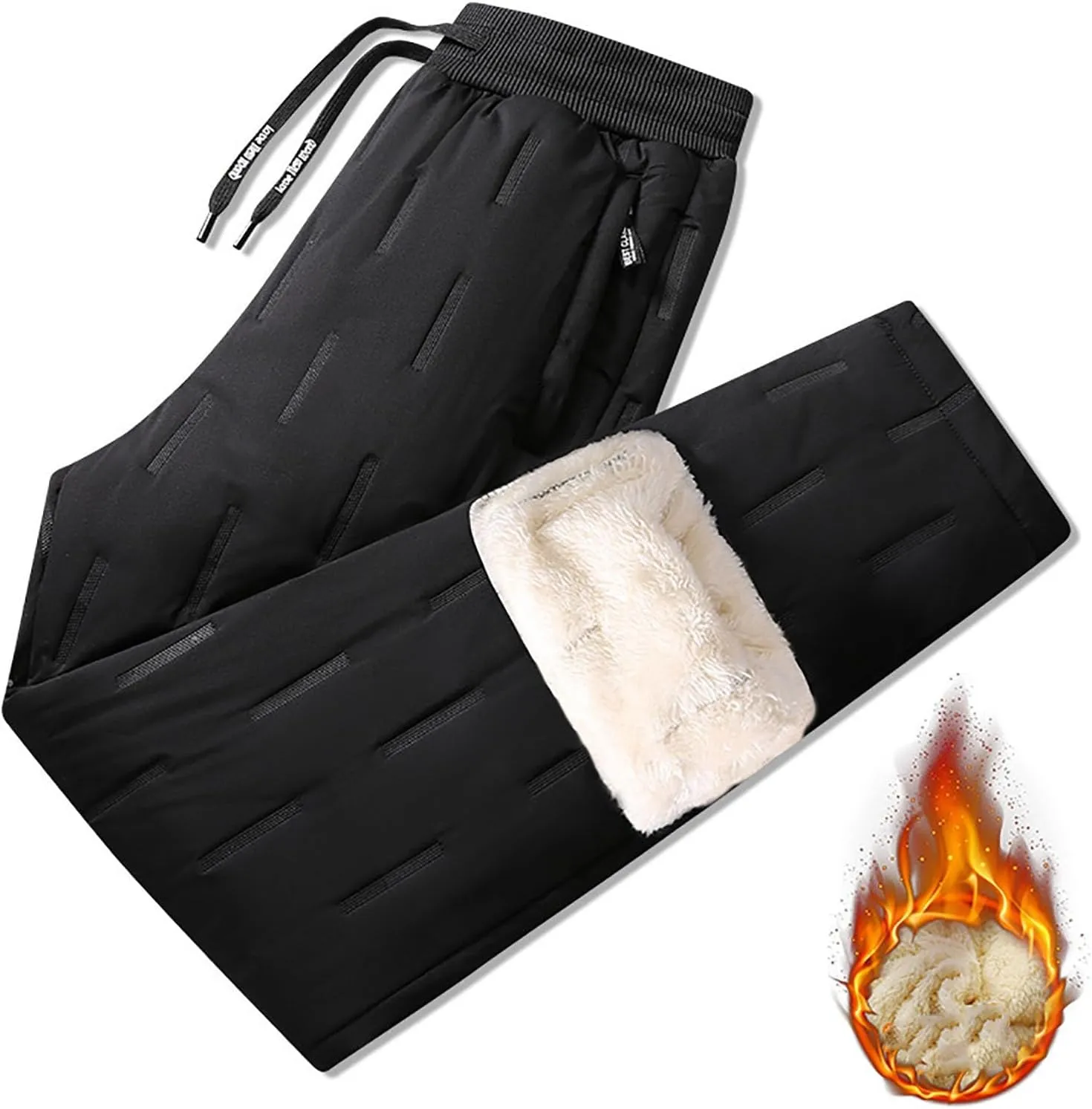 2 Pack Fleece Lined Sweatpants for Men - ZHIFANXN Joggers with Pockets High Waisted Thermal Winter Warm Pants for Snow