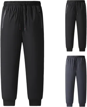 2 Pack Fleece Lined Sweatpants for Men - ZHIFANXN Joggers with Pockets High Waisted Thermal Winter Warm Pants for Snow