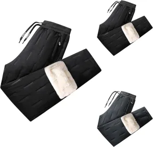2 Pack Fleece Lined Sweatpants for Men - ZHIFANXN Joggers with Pockets High Waisted Thermal Winter Warm Pants for Snow