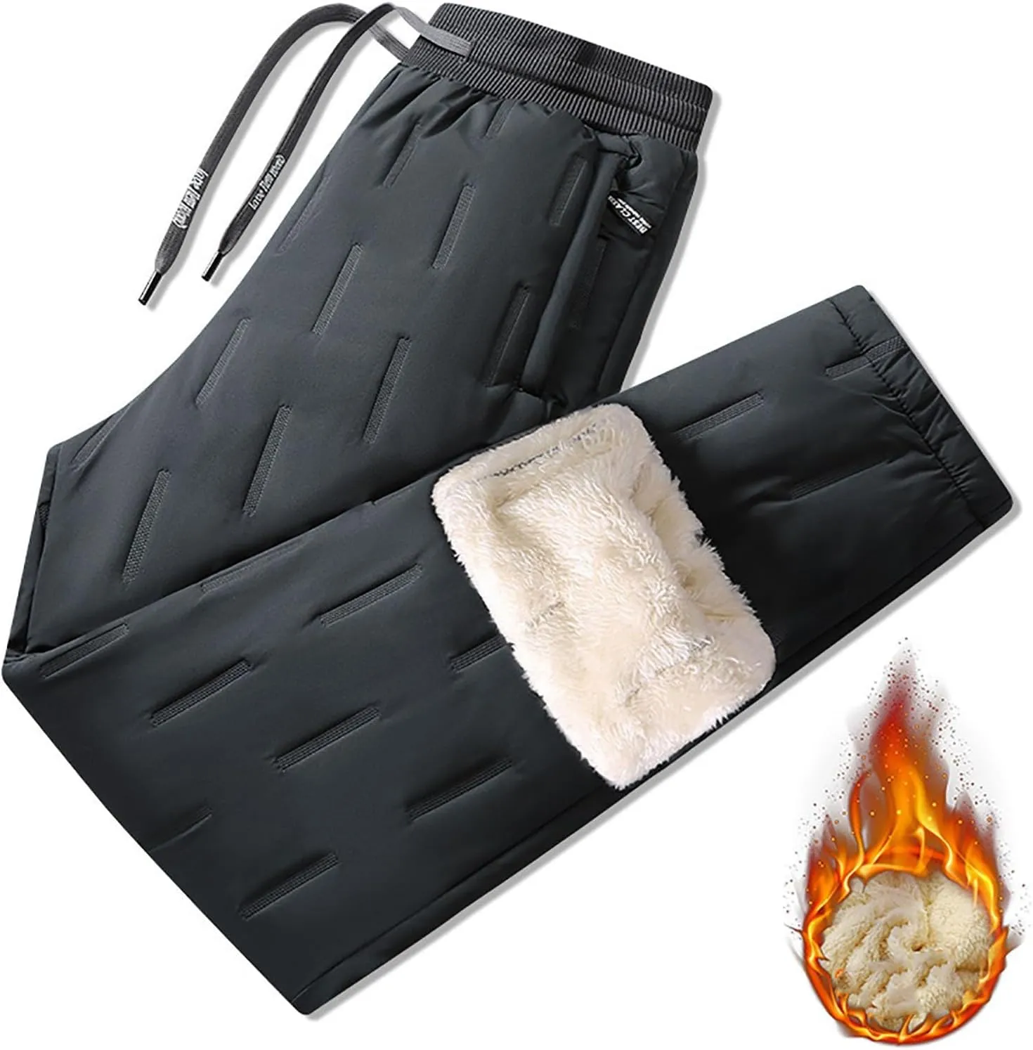2 Pack Fleece Lined Sweatpants for Men - ZHIFANXN Joggers with Pockets High Waisted Thermal Winter Warm Pants for Snow