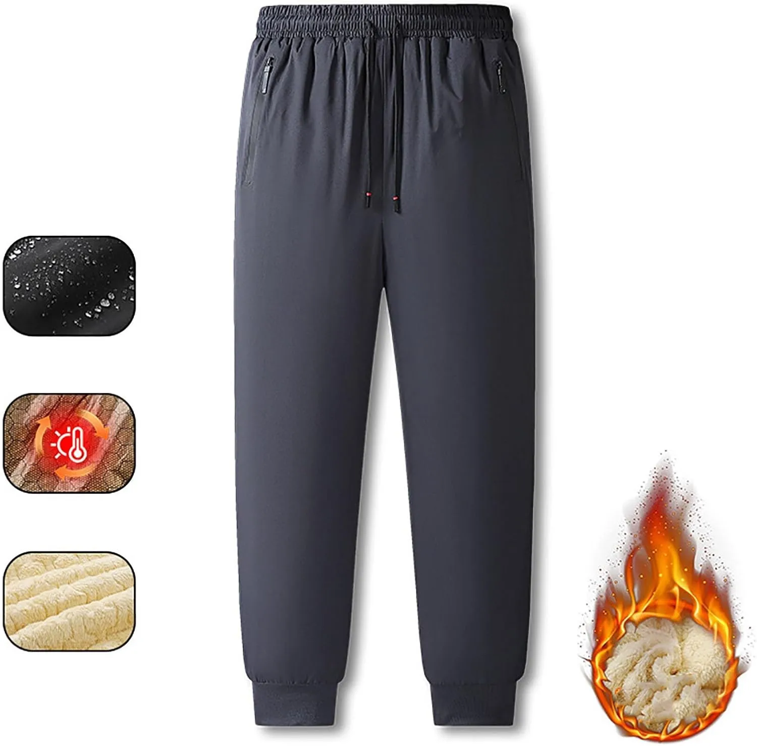 2 Pack Fleece Lined Sweatpants for Men - ZHIFANXN Joggers with Pockets High Waisted Thermal Winter Warm Pants for Snow