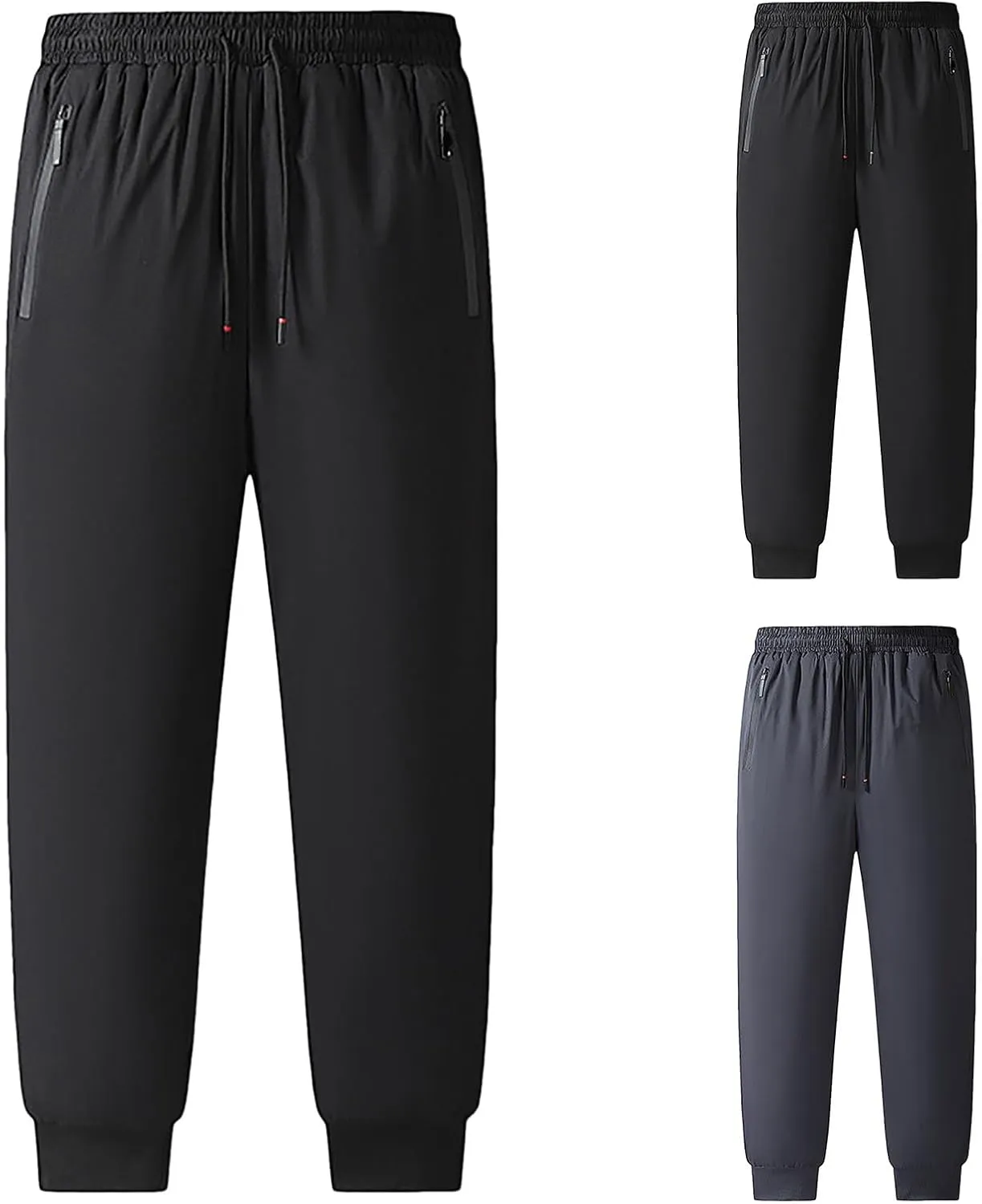 2 Pack Fleece Lined Sweatpants for Men - ZHIFANXN Joggers with Pockets High Waisted Thermal Winter Warm Pants for Snow