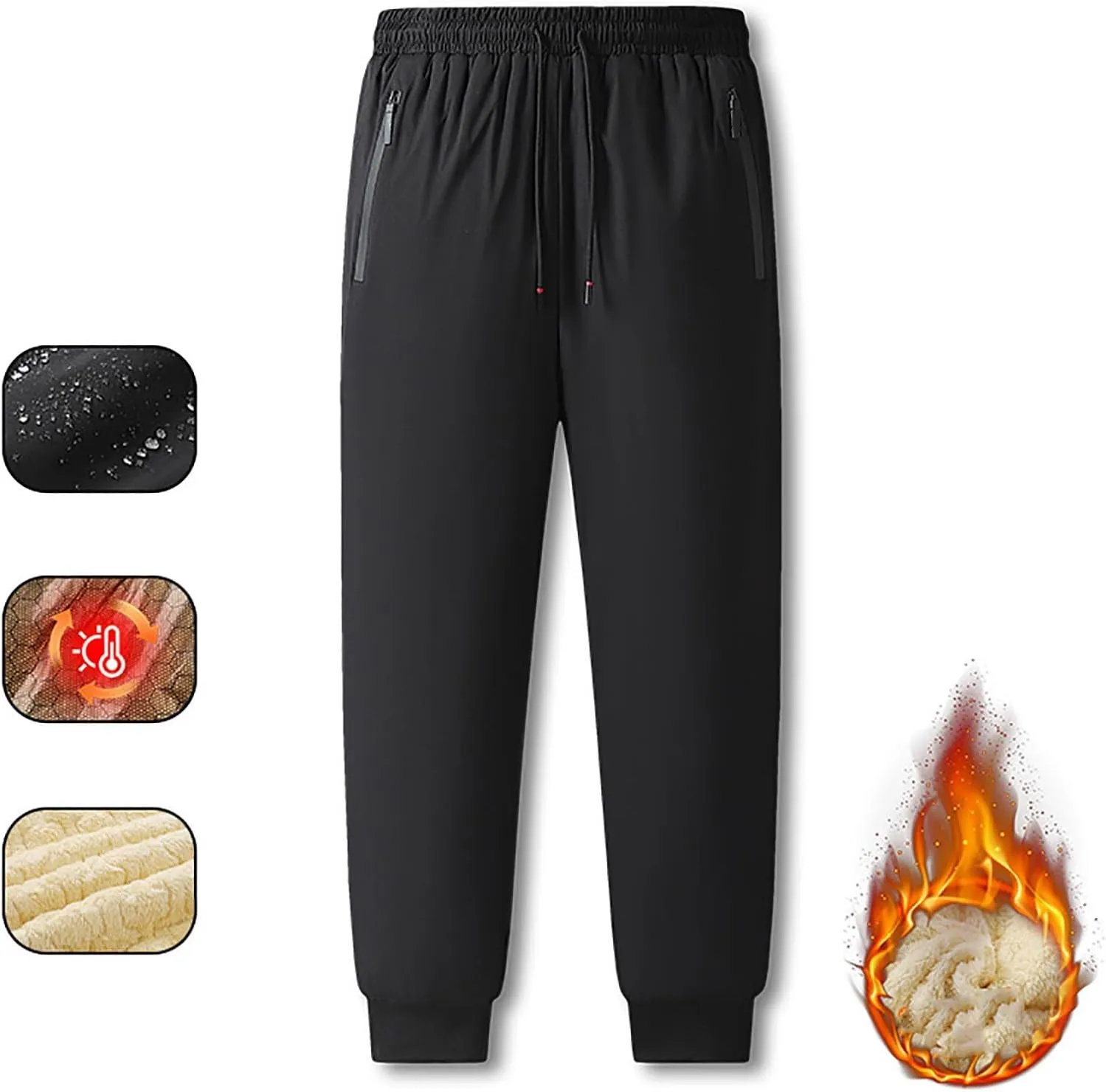2 Pack Fleece Lined Sweatpants for Men - ZHIFANXN Joggers with Pockets High Waisted Thermal Winter Warm Pants for Snow