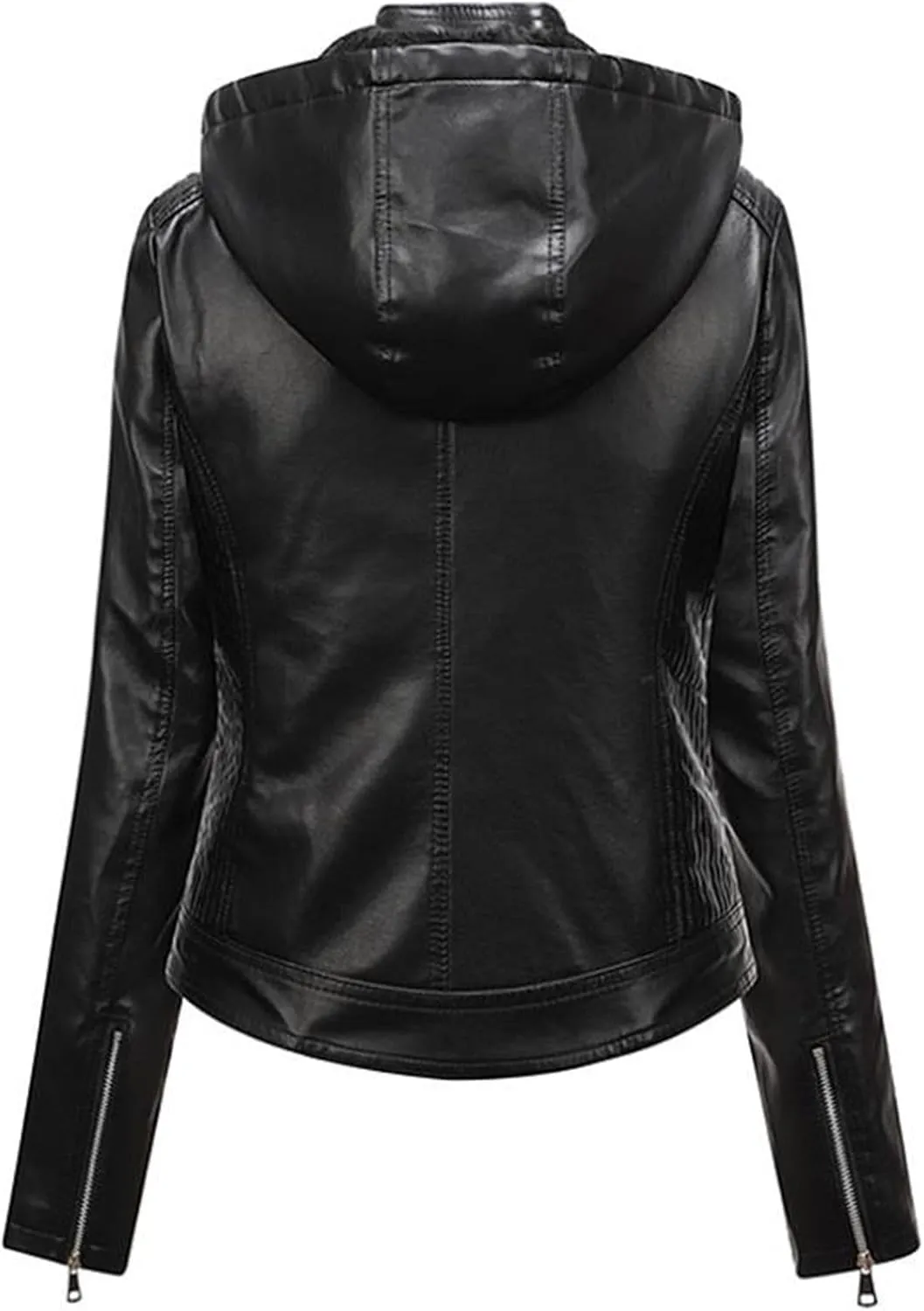 2023 Winter Faux Leather Jacket for Women with Hoodie Casual Long Sleeve Full Zip Pullovers Fleece Thick Lined Parka Coat