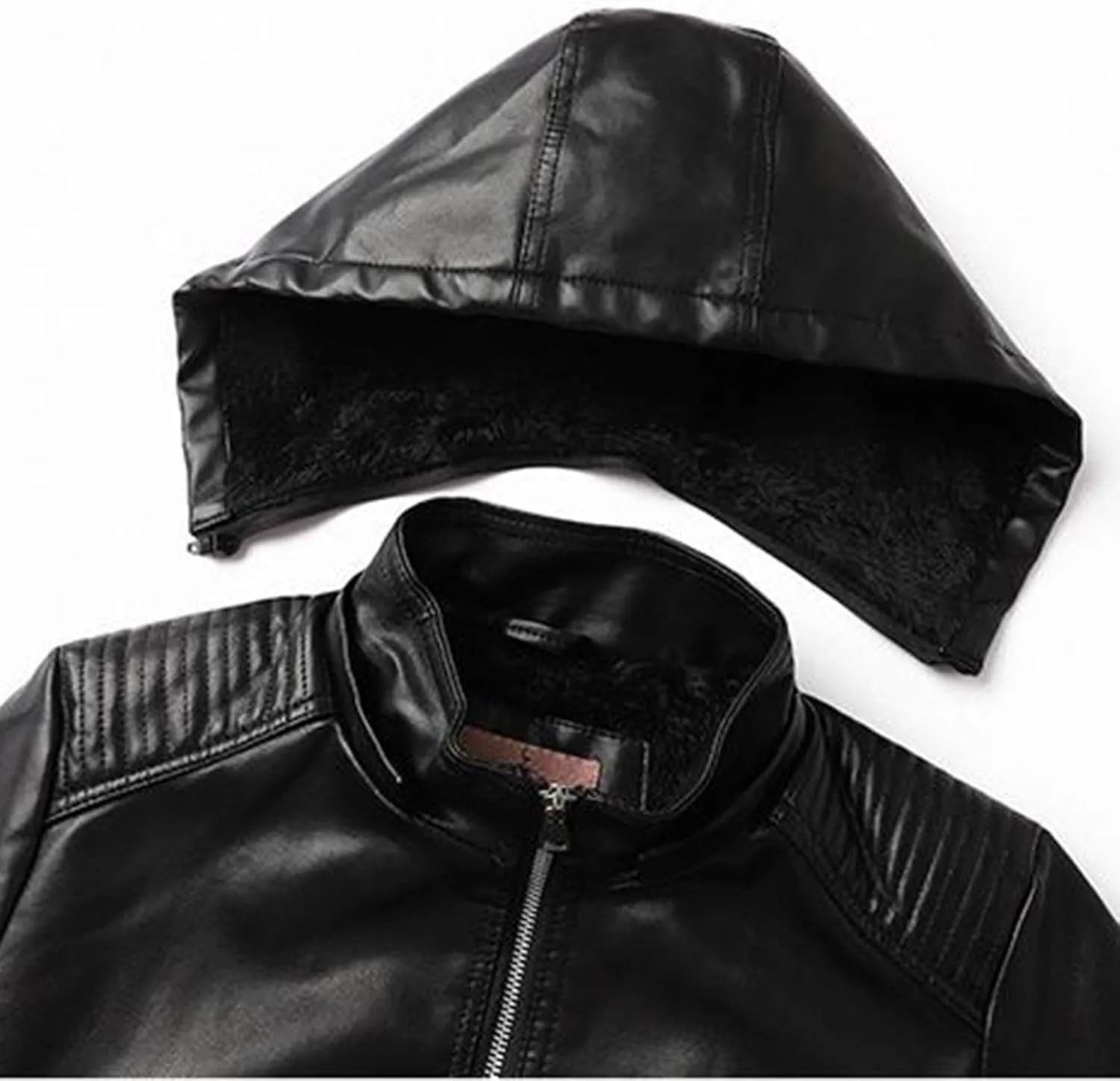 2023 Winter Faux Leather Jacket for Women with Hoodie Casual Long Sleeve Full Zip Pullovers Fleece Thick Lined Parka Coat
