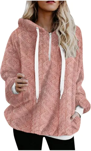 2023 Winter Womens Fuzzy Fleece Hoodies Sweatshirts Casual Long Sleeves Shaggy Sherpa Pullover With Pockets Pullover