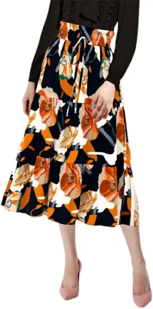 2025 Womens Floral Long Skirt Fashion Casual Flowy Swing Tiered Elastic Waisted Summer Beach Midi Skirt