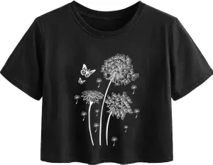 Avanova Women Graphic Oversized Ripped Boxy Tee Shirt Distressed Short Sleeve Crop Top