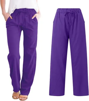 Baggy Linen Pants Women Summer Boho Lightweight High Waist Palazzo Loose Comfy Straight Leg Pants with Pockets