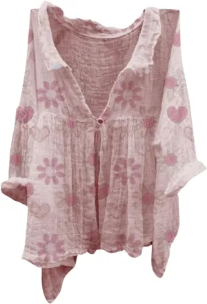 Boho Blouses for Women 2024 Plus Size Linen 3/4 Sleeve Button Up V-Neck Boxy Tops Summer Holiday Casual Beach Shirts