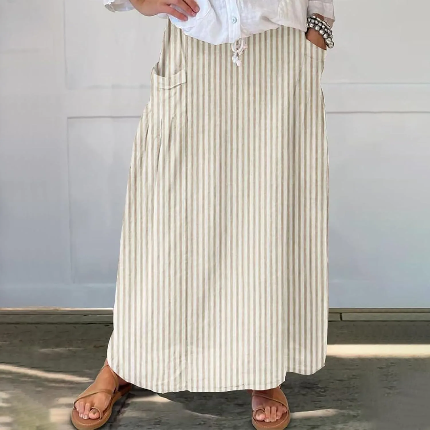 Boho Floral Maxi Skirts Women Elastic High Waist Tiered Pleated Flowy Long Summer Casual Beach Skirt