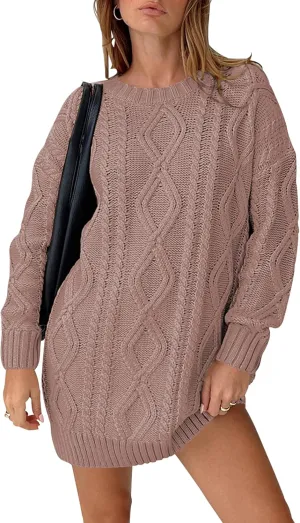 Cakulo Womens Oversized Cable Knit Sweater Dress 2025 Fall Pullover Chunky Long Sweaters Vintage Knitted Dresses