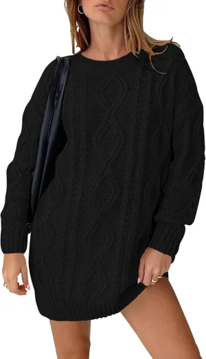 Cakulo Womens Oversized Cable Knit Sweater Dress 2025 Fall Pullover Chunky Long Sweaters Vintage Knitted Dresses