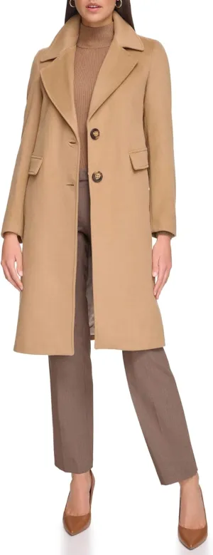 Calvin Klein Women's Full-Length Buttoned Wool Coat (Petite, Standard, Plus)