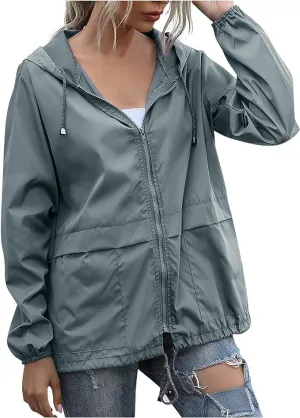 Cdiecer Womens Rain Jacket Lightweight Spring Jackets Hooded Windbreaker Waterproof Raincoat Adjustable Rain Coats
