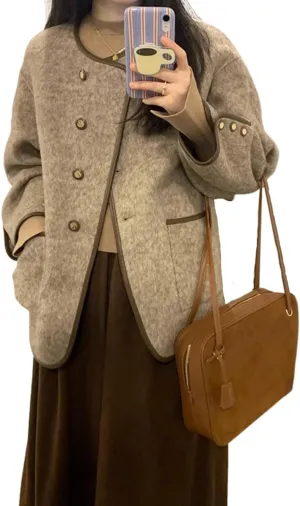 CHARTOU Women's Wool Blend Coat Winter Thicken Oversized Single Breasted Preppy Blazer Jacket with Pockets