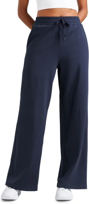 CRZ YOGA Cloud Jersey Wide Leg Sweatpants Women 30" High Waisted Casual Lounge Pajama Travel Pants with Pockets Navy X-Small