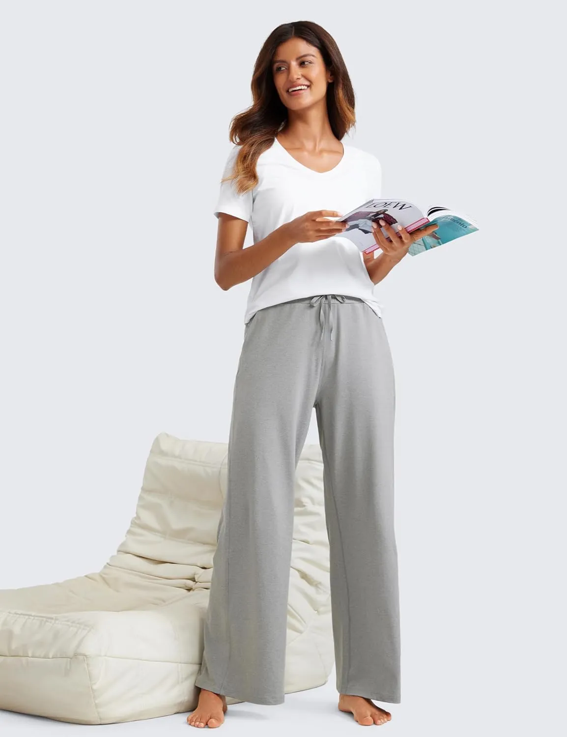 CRZ YOGA Cloud Jersey Wide Leg Sweatpants Women 30" High Waisted Casual Lounge Pajama Travel Pants with Pockets