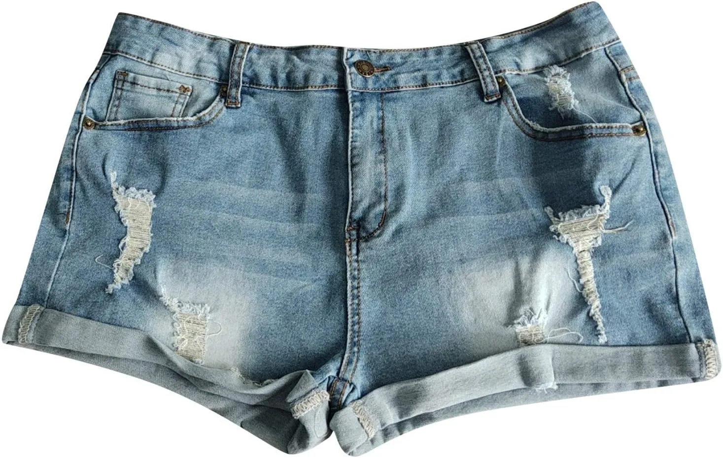 Denim Shorts for Women High Waisted Comfy Tights Elastic Button Casual with Folded Hem Jeans Shorts with Pockets
