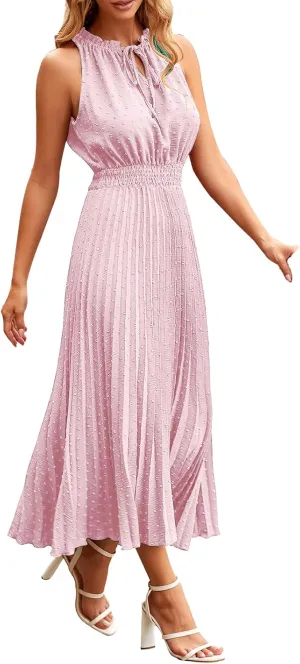 Dresses for Women 2025 Summer Casual Sleeveless Strappy High Waist Sundress Ruffle A Line Flowy Hem Dresses Dressy