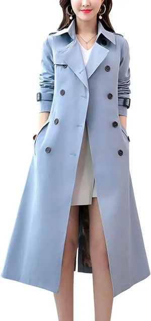 ebossy Women's Classic Double Breasted Midi-Length Trench Coat with Belt