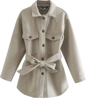 ebossy Women's Wool Blend Coat Single Breasted Button Down Loose Fit Jacket Outwear with Belt
