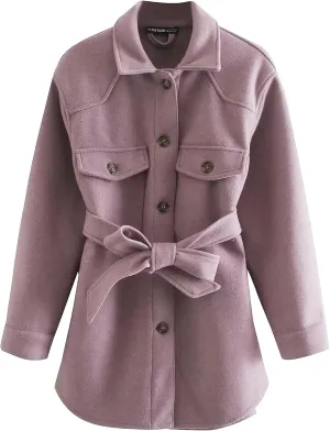 ebossy Women's Wool Blend Coat Single Breasted Button Down Loose Fit Jacket Outwear with Belt
