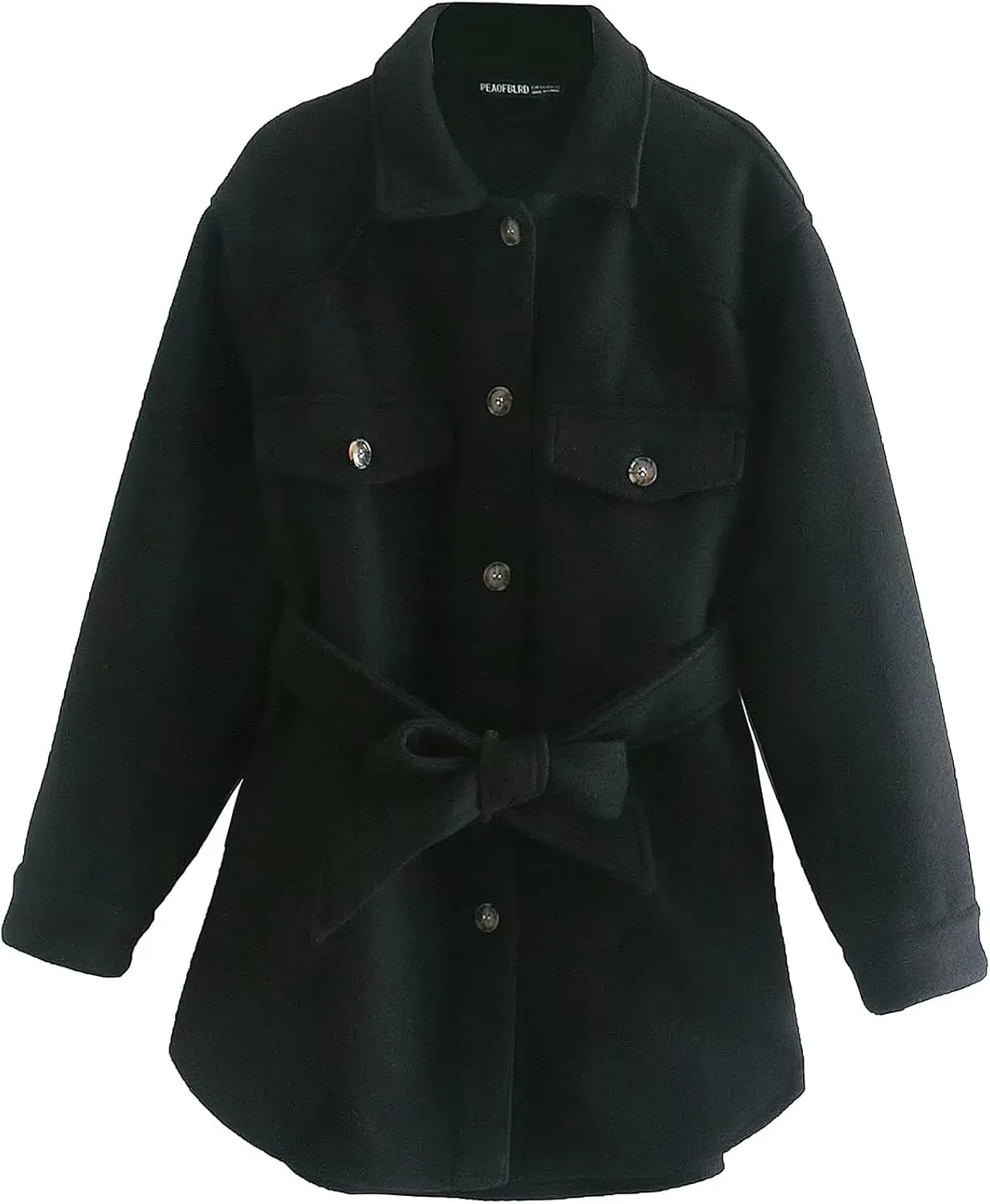 ebossy Women's Wool Blend Coat Single Breasted Button Down Loose Fit Jacket Outwear with Belt