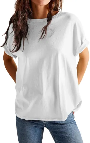 EVALESS Womens Fashion Summer Tops 2025 Crewneck Short Sleeve T Shirts