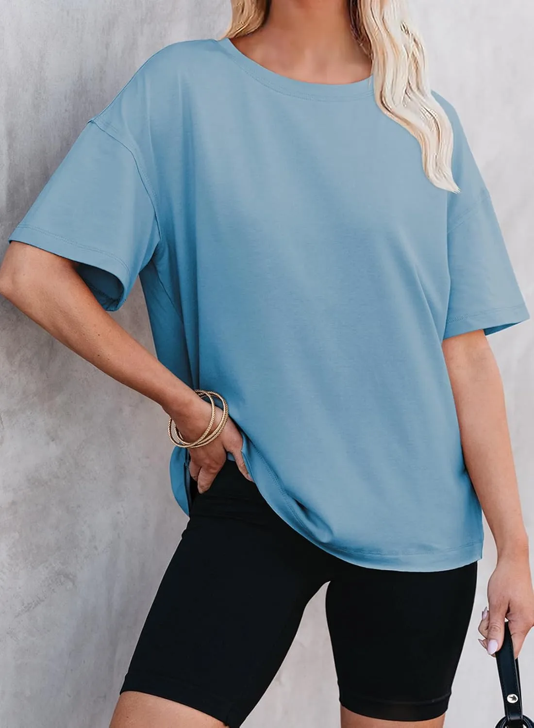 EVALESS Womens Fashion Summer Tops 2025 Crewneck Short Sleeve T Shirts