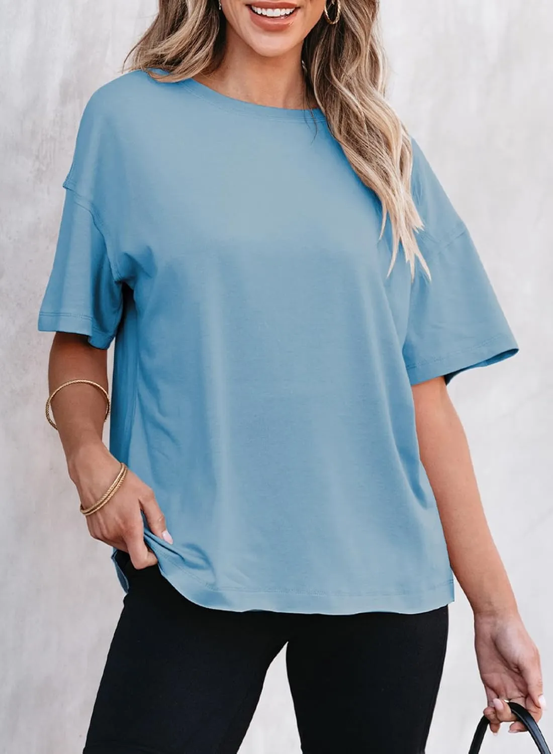 EVALESS Womens Fashion Summer Tops 2025 Crewneck Short Sleeve T Shirts