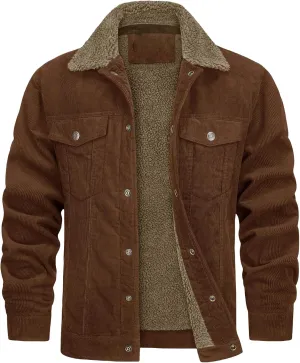 evzosrz Men's Corduroy Jacket Sherpa Lined Fleece Turn-Down Collar Warm Winter Coats Trucker Jackets Casual Outwears