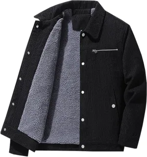 evzosrz Mens Corduroy Jackets Sherpa Lined Fleece Full Zip Up Mock Neck Vintage Casual Trucker Shackets Coat with Pockets