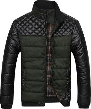evzosrz Mens Diamond Quilted Puffer Jacket Patchwork Padded Stand Collar Plaid Fleece Sherpa Lined Thick Warm Winter Coat