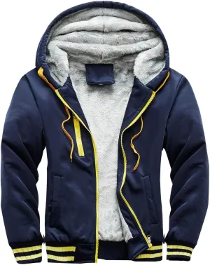 evzosrz Mens Hoodies Jacket Casual Winter Thick Sherpa Lined Fleece Jackets Full Zip Winter Baseball Sweatshirt Coat Outwear
