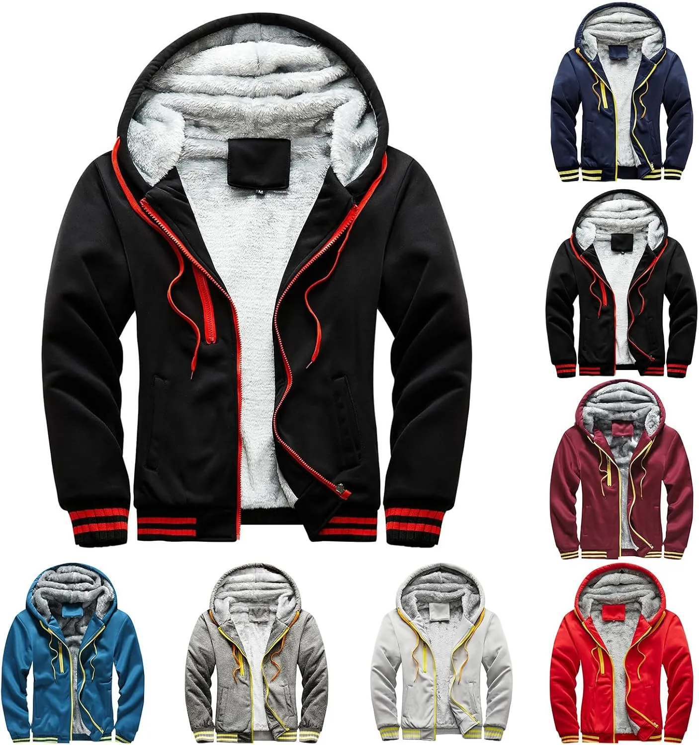 evzosrz Mens Hoodies Jacket Casual Winter Thick Sherpa Lined Fleece Jackets Full Zip Winter Baseball Sweatshirt Coat Outwear