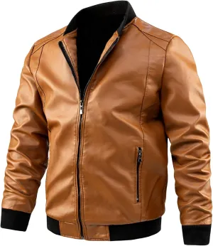 evzosrz Mens Lightweight Faux Leather Jacket Casual Motorcycle Slim Fit Vintage Classic Bomber Jackets Zip Coat Outwear