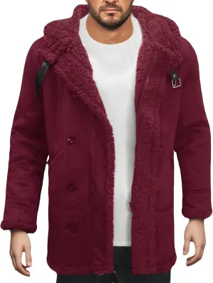 evzosrz Men's Long Sherpa Fleece Lined Coat Hooded Faux Fur Lapel Winter Warm Parka Jacket Casual Trench Coats Outwears