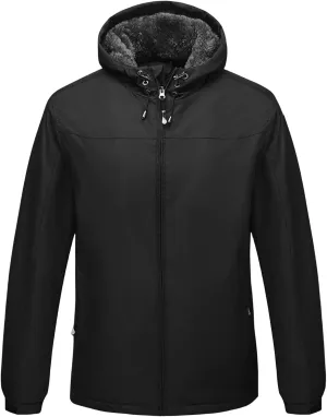 evzosrz Men's Sherpa Lined Rain Jacket Windbreaker Waterproof Rain Coats with Hood Zip Outdoor Hooded Hiking Fleece Jackets