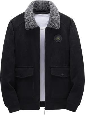 evzosrz Men's Vintage Fleece Sherpa Lined Corduroy Jackets Full Zip Lapel Button Down Flannel Thickened Winter Warm Coats