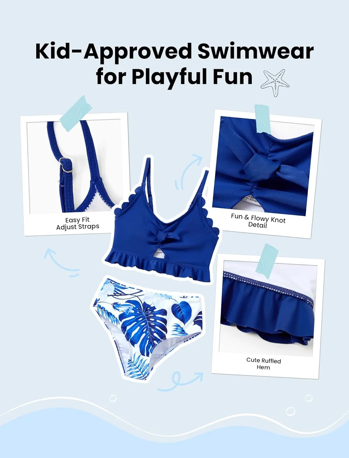 Family Matching Solid Scallop Trim Strappy Two-Piece Swimsuit and Allover Floral Print Swim Trunks Shorts