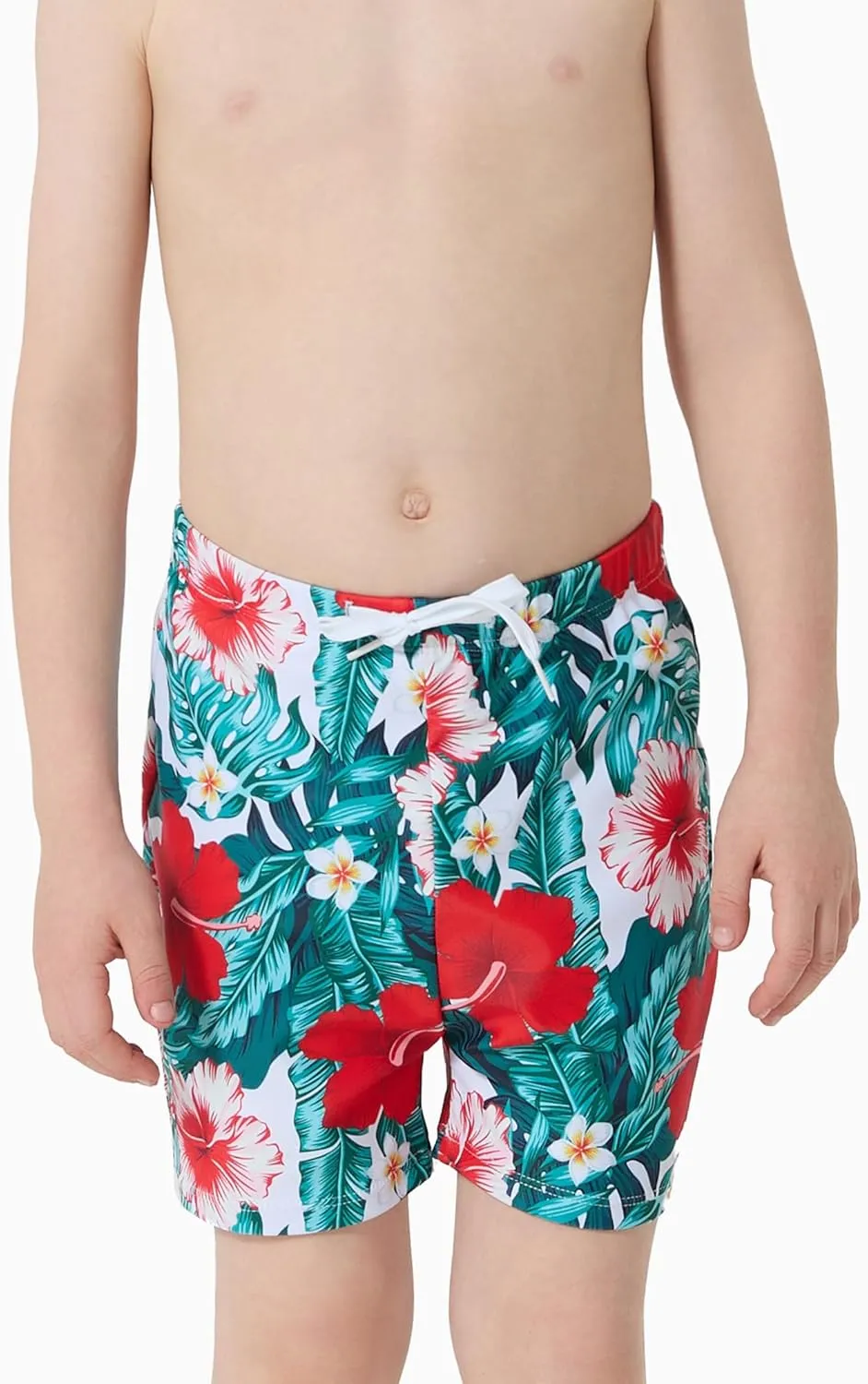 Family Matching Solid Scallop Trim Strappy Two-Piece Swimsuit and Allover Floral Print Swim Trunks Shorts