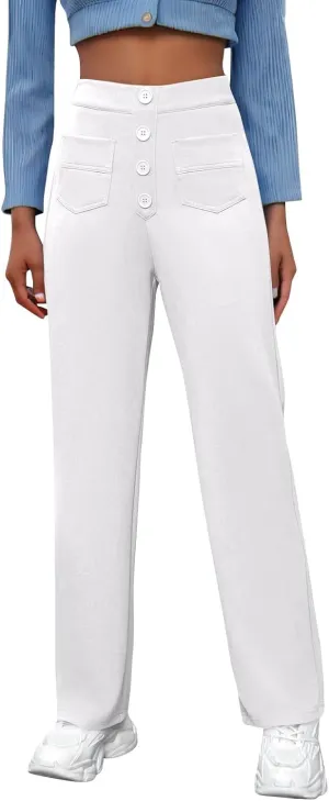 fanmpghleoo Flexi Pants for Women Over 50 Casual Plus Size Wide Leg Yoga Pants with Pockets Stretchy Baggy Cargo Pants Summer