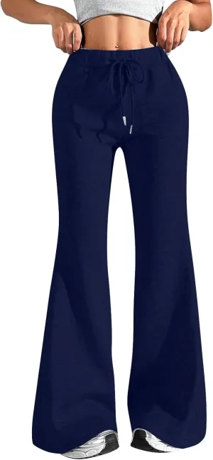 Flared Sweatpants for Women Baggy Drawstring High Waisted Yoga Pants Bell Bottom Tummy Control Sweat Pants w/Pockets