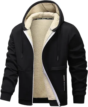 Fleece Hoodie for Men Solid Zip up Hooded Jacket Drawstring Hoodies Long Sleeve Warm Clothes Winter Thicken Coats