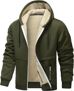 Fleece Hoodie for Men Solid Zip up Hooded Jacket Drawstring Hoodies Long Sleeve Warm Clothes Winter Thicken Coats