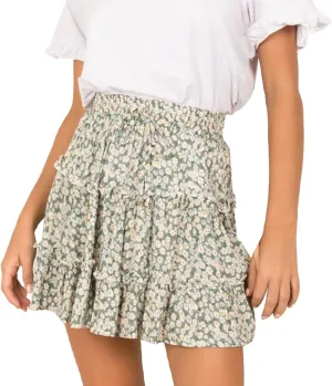 Floral Skirt Women's High Waisted Floral Skirt Peplum Print A Line Skirt Summer Lightweight Pleated Mini Skirt