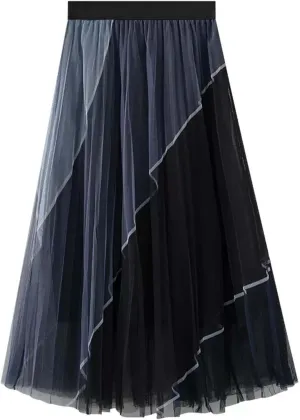 Flowy Maxi Skirt for Women Summer Casual A-Line High Waist Elastic Gradient Sheer Midi Skirts for Girls Streetwear