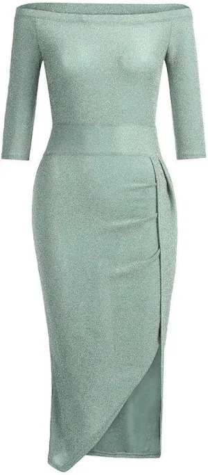 Formal Dresses for Women,2024 Summer Elegant Bodycon Party Dress,Trendy Off Shoulder Ruched High Slit Cocktail Dress