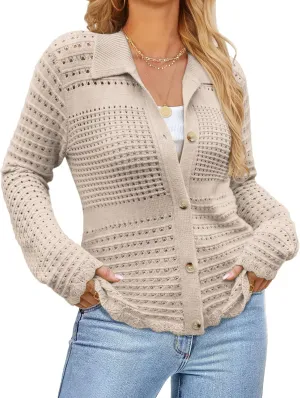GRACE KARIN Cardigan Sweaters for Women Long Sleeve 2024 Fall Button Down Lightweight Cardigans for Women